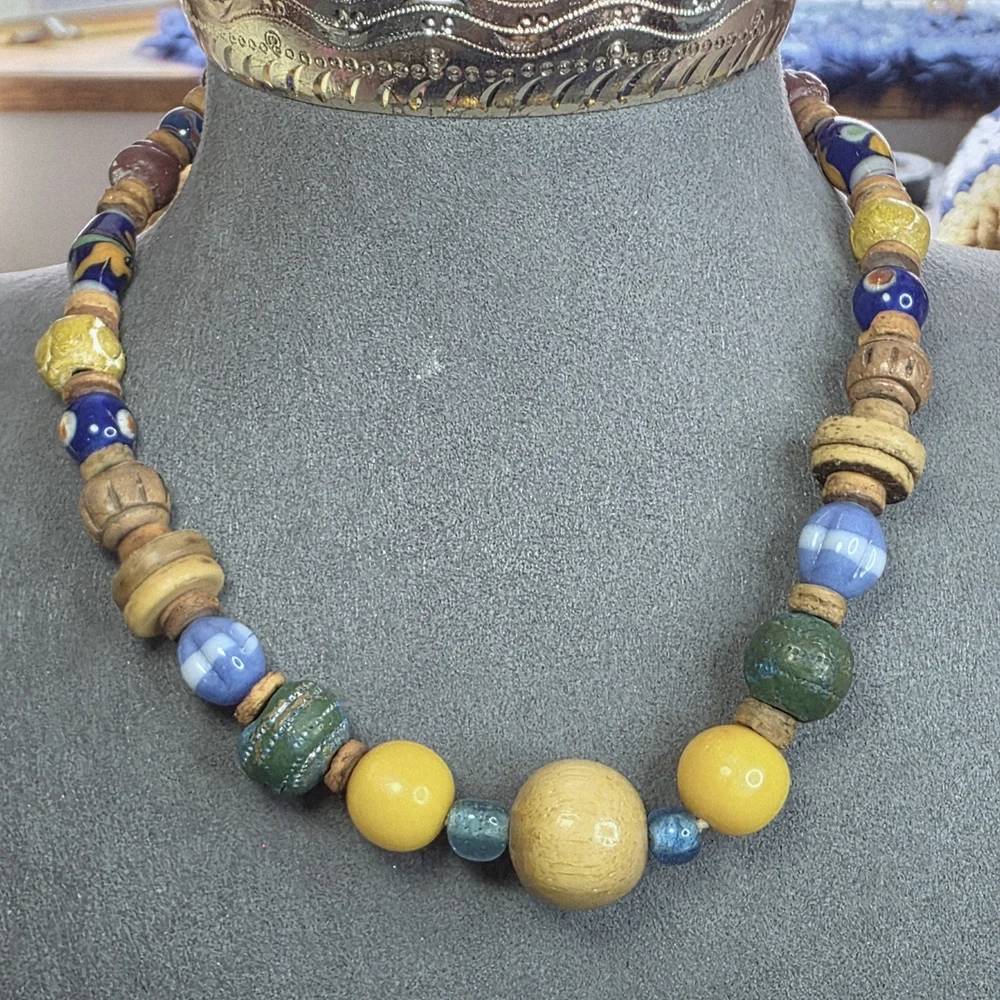 Colorful Mixed Media Beaded Wood Necklace 913 - Picture 6 of 6